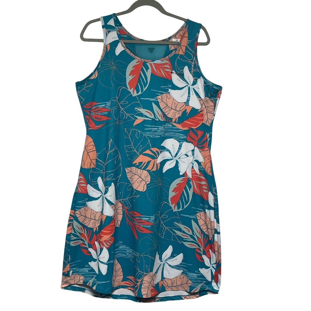 Columbia PFG Sleeveless Freezer lll Teal Peach Tropical Dress Women's XL